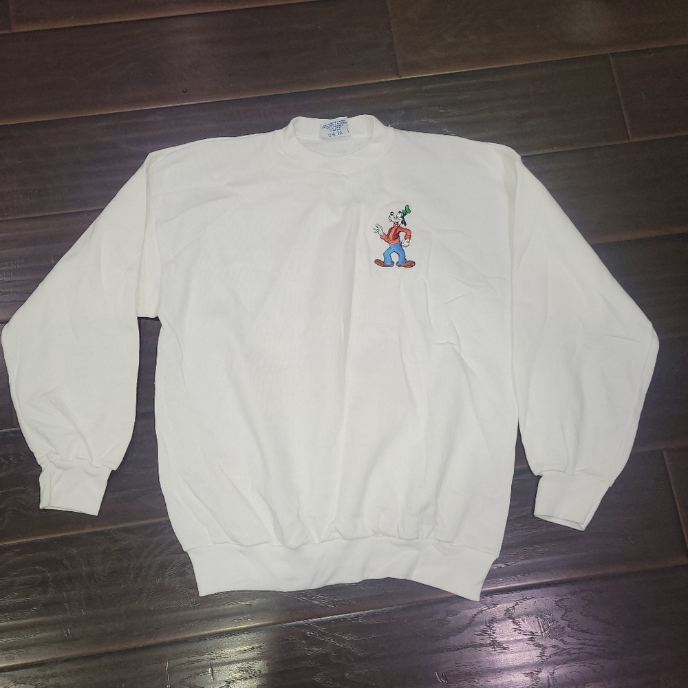VTG Velva Sheen White Goofy Graphic Print Disney Pullover Crewneck Size XL